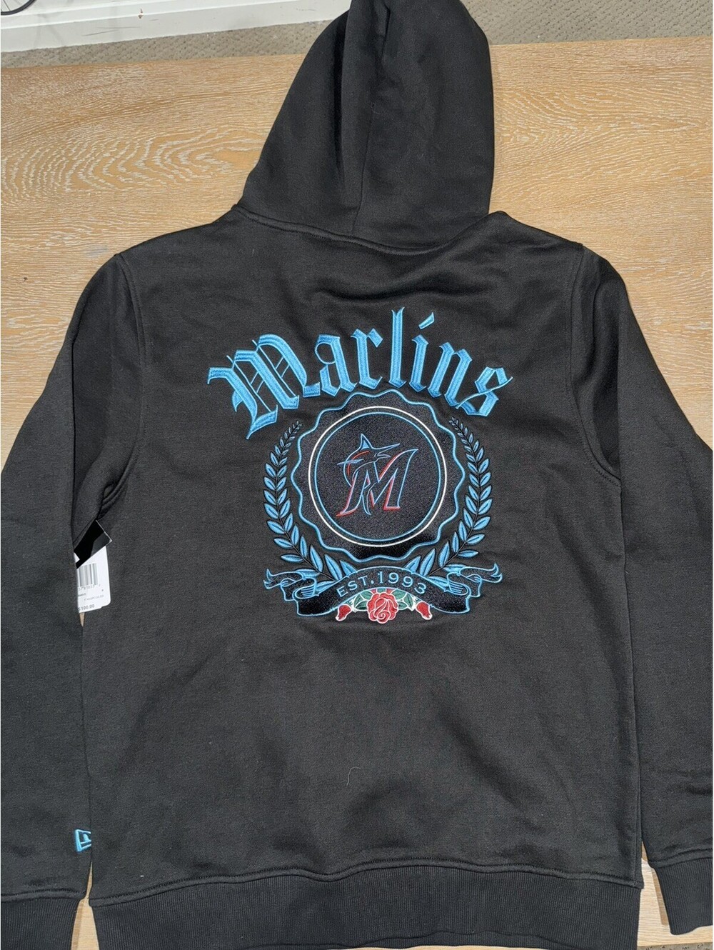 New Era Miami Marlins Hoodie Black Embroidered Sweatshirt M Medium NWT MLB